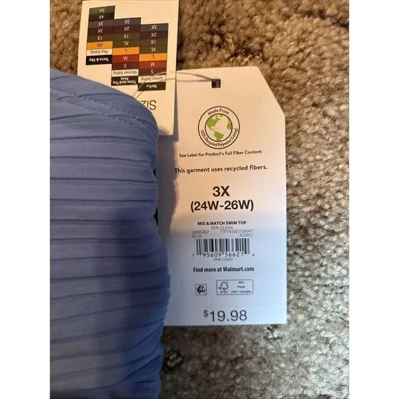 NEW women’s size 3X Time and Tru Sky Blue swim top With Boning For Support - Picture 3 of 6